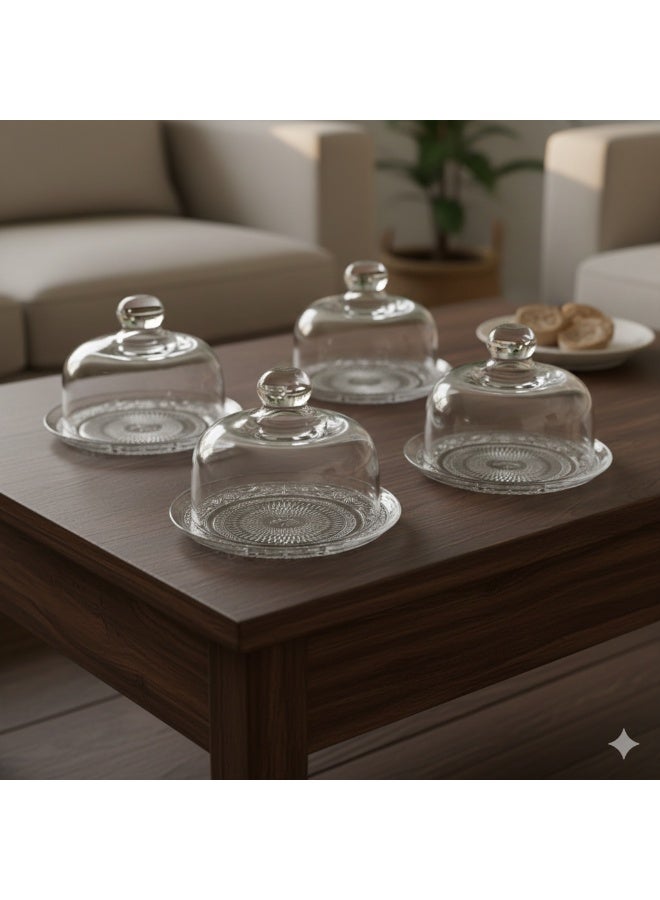 🧁 Ribbed Glass Serving Plates with Lid | For Cupcakes, Desserts & Dates – Set of 4 | 15 cm ✨ - Image 1